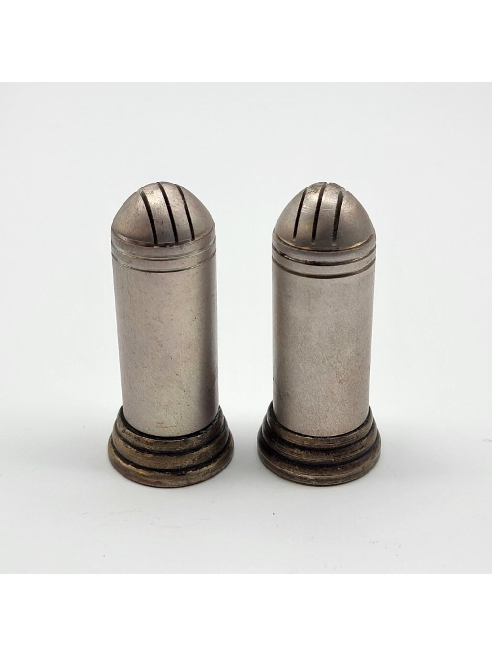 Vintage Art Deco Atomic Salt & Pepper Shaker set Sleek metal retro